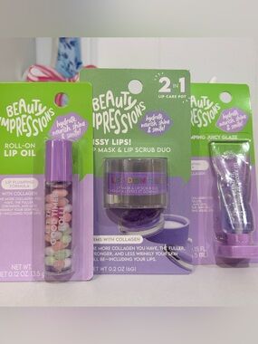 Beauty Impressions Kissy Lips Lip Mask & Lip Scrub Duo, Lip Oil and Lip Plumper